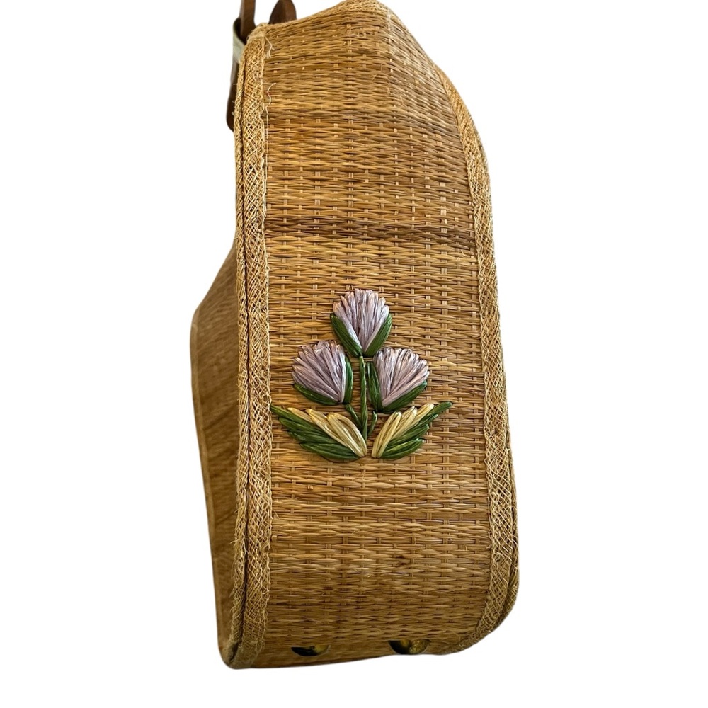 Bags by Whidby Vintage Straw Satchel with Multi-Color Straw Floral Detail - Picture 4 of 8